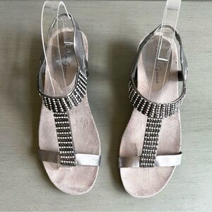 Amelia Grace Madeline Rhinestone Silver Pewter Wedge Dress Sandals Women Size 7